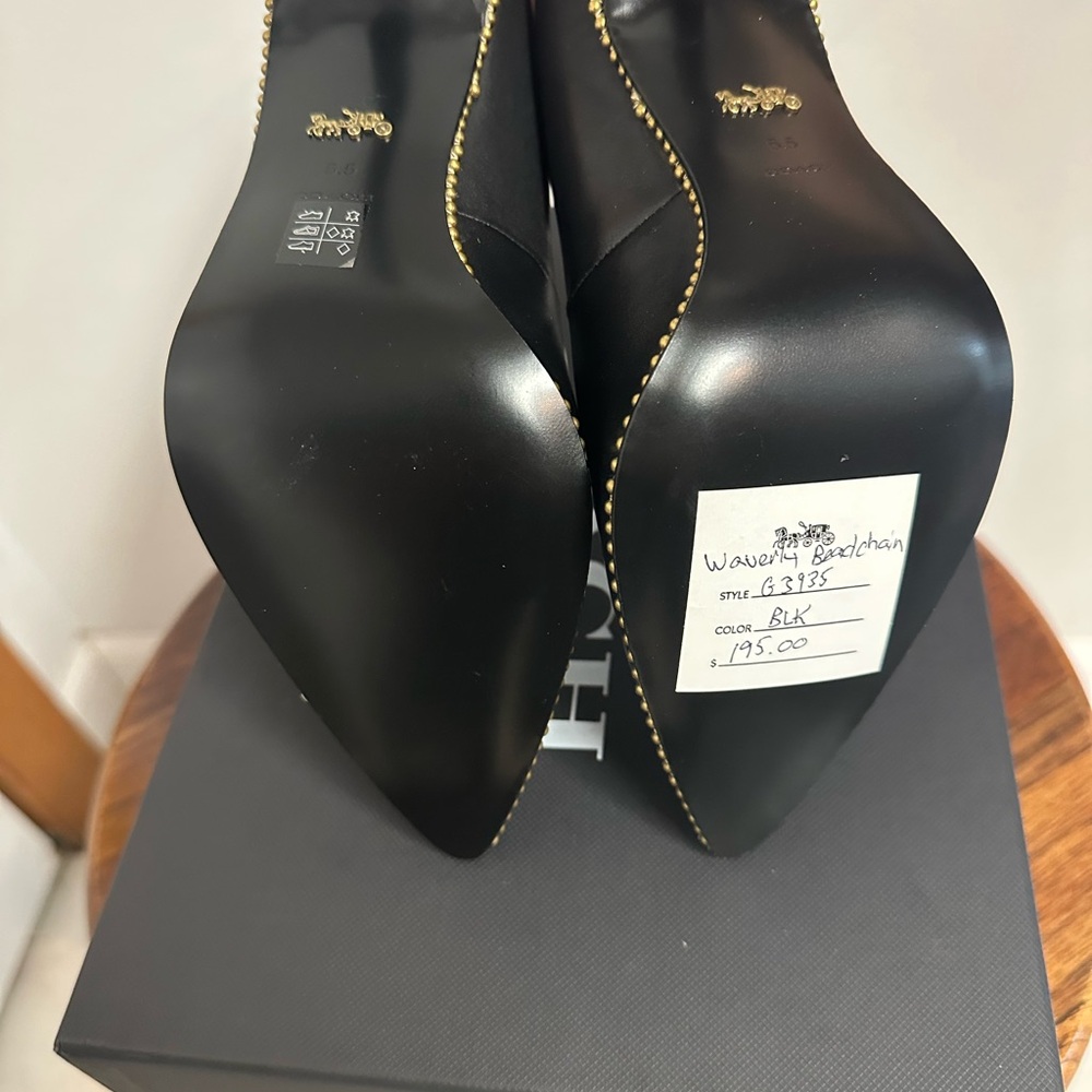 Coach Black and Gold Waverly Beadchain Stiletto Heels - Picture 9 of 10